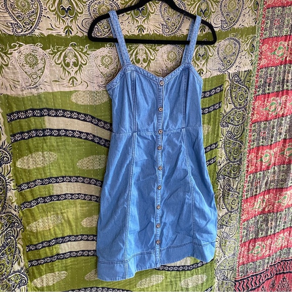 Pilcro And The Letterpress Blue Cool Girl Chambray Sleeveless Mini Dress Size 6 - Picture 7 of 14